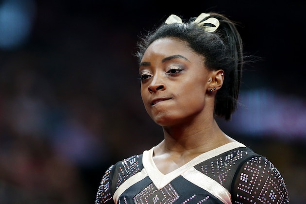BOSTON, MA - AUGUST 17 : Simone Biles looks on during Day 2 of the U.S. Gymnastics Championships 2018 at TD Garden on August 17, 2018 in Boston, Massachusetts. (Photo by Maddie Meyer/Getty Images)
