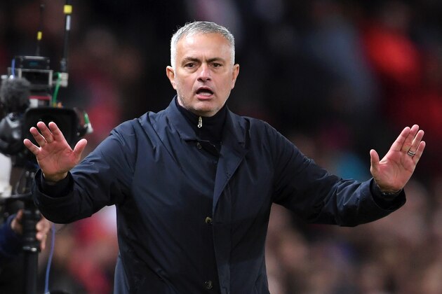 MANCHESTER, ENGLAND - OCTOBER 06:  Jose Mourinho, Manager of Manchester United reacts during the Premier League match between Manchester United and Newcastle United at Old Trafford on October 6, 2018 in Manchester, United Kingdom.  (Photo by Laurence Griffiths/Getty Images)