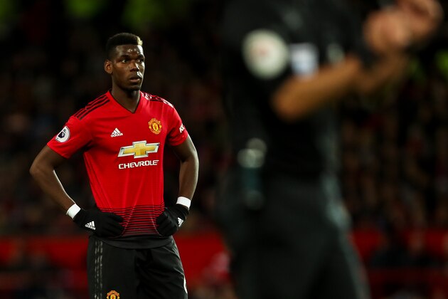 MANCHESTER, ENGLAND - OCTOBER 06: Paul Pogba of Manchester United looks on during the Premier League match between Manchester United and Newcastle United at Old Trafford on October 6, 2018 in Manchester, United Kingdom. (Photo by Robbie Jay Barratt - AMA/Getty Images)