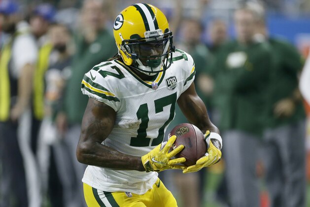 Green Bay Packers wide receiver Davante Adams (17) carries the ball against the Detroit Lions during the first half of an NFL football game Sunday, Oct. 7, 2018, in Detroit. (AP Photo/Duane Burleson)