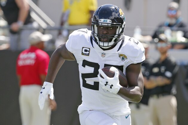 Jacksonville Jaguars running back Leonard Fournette runs against the New York Jets during the first half of an NFL football game, Sunday, Sept. 30, 2018, in Jacksonville, Fla. (AP Photo/Stephen B. Morton)