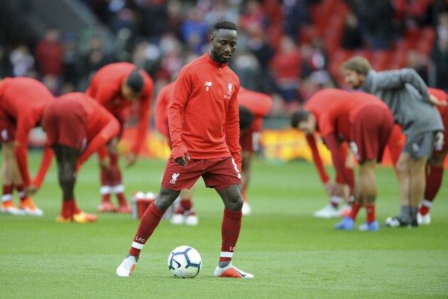 Liverpool's Naby Keita warms up prior to the English Premier League soccer match between Liverpool and Manchester City at Anfield stadium in Liverpool, England, Sunday, Oct. 7, 2018. (AP Photo/Rui Vieira)