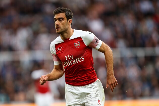 NEWCASTLE UPON TYNE, ENGLAND - SEPTEMBER 15:  Sokratis Papastathopoulos of Arsenal during the Premier League match between Newcastle United and Arsenal FC at St. James Park on September 15, 2018 in Newcastle upon Tyne, United Kingdom. (Photo by Robbie Jay Barratt - AMA/Getty Images)