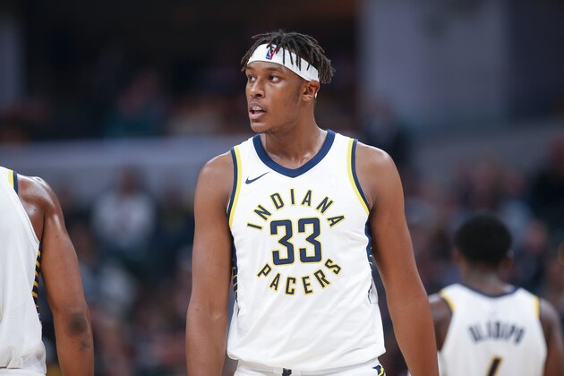 INDIANAPOLIS, IN - DECEMBER 06: Myles Turner #33 of the Indiana Pacers is seen during the game against the Chicago Bulls at Bankers Life Fieldhouse on December 6, 2017 in Indianapolis, Indiana. NOTE TO USER: User expressly acknowledges and agrees that, by downloading and or using this photograph, User is consenting to the terms and conditions of the Getty Images License Agreement. (Photo by Michael Hickey/Getty Images)