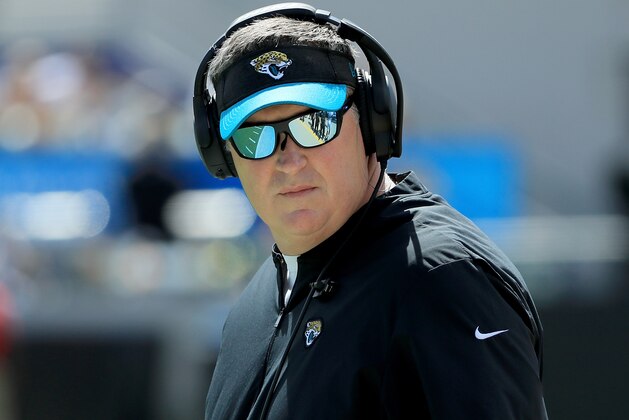 JACKSONVILLE, FL - SEPTEMBER 30: Head coach Doug Marrone of the Jacksonville Jaguars watches the action during the game against the New York Jets on September 30, 2018 in Jacksonville, Florida.  (Photo by Sam Greenwood/Getty Images)