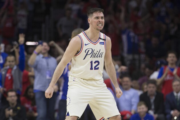 PHILADELPHIA, PA - MAY 7: T.J. McConnell #12 of the Philadelphia 76ers reacts in the third quarter against the Boston Celtics during Game Four of the Eastern Conference Second Round of the 2018 NBA Playoffs at Wells Fargo Center on May 7, 2018 in Philadelphia, Pennsylvania. The 76ers defeated the Celtics 103-92. NOTE TO USER: User expressly acknowledges and agrees that, by downloading and or using this photograph, User is consenting to the terms and conditions of the Getty Images License Agreement. (Photo by Mitchell Leff/Getty Images)