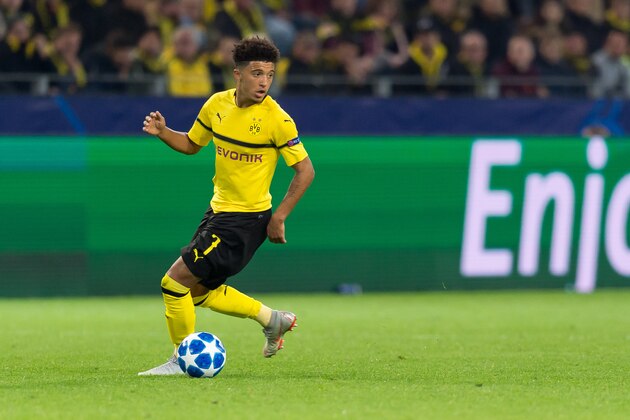 DORTMUND, GERMANY - OCTOBER 03: Jadon Sancho of Borussia Dortmund controls the ball during the Group A match of the UEFA Champions League between Borussia Dortmund and AS Monaco at Signal Iduna Park on October 3, 2018 in Dortmund, Germany. (Photo by TF-Images/TF-Images via Getty Images)