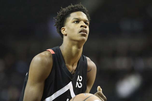 The Black Team's Shareef O'Neal #22 shoots a free throw against the White Team during the Jordan Brand Classic high school basketball game, Sunday, April 8, 2018, in Brooklyn. (AP Photo/Gregory Payan)