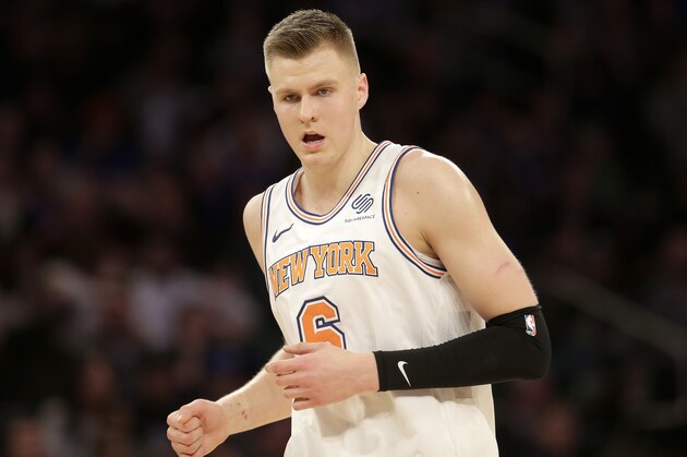 New York Knicks' Kristaps Porzingis during the second half of the NBA basketball game against the New Orleans Pelicans, Sunday, Jan. 14, 2018, in New York. (AP Photo/Seth Wenig)