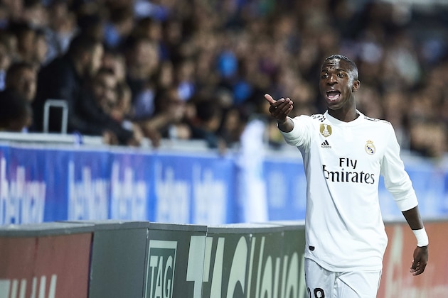 VITORIA-GASTEIZ, SPAIN - OCTOBER 06:  Vinicius Junior of Real Madrid CF reacts during the La Liga match between Deportivo Alaves and Real Madrid CF at Estadio de Mendizorroza on October 6, 2018 in Vitoria-Gasteiz, Spain.  (Photo by Juan Manuel Serrano Arce/Getty Images)