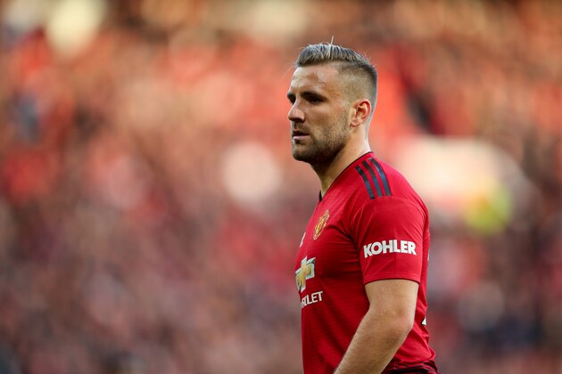 MANCHESTER, ENGLAND - OCTOBER 06: Luke Shaw of Manchester United during the Premier League match between Manchester United and Newcastle United at Old Trafford on October 6, 2018 in Manchester, United Kingdom. (Photo by Robbie Jay Barratt - AMA/Getty Images)