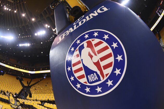 OAKLAND, CA - MAY 26: Image of NBA logo on pole before game between Houston Rockets and Golden State Warriors before Game Six of the Western Conference Finals during the 2018 NBA Playoffs on May 26, 2018 at ORACLE Arena in Oakland, California. NOTE TO USER: User expressly acknowledges and agrees that, by downloading and/or using this Photograph, user is consenting to the terms and conditions of the Getty Images License Agreement. Mandatory Copyright Notice: Copyright 2018 NBAE (Photo by Noah Graham/NBAE via Getty Images)
