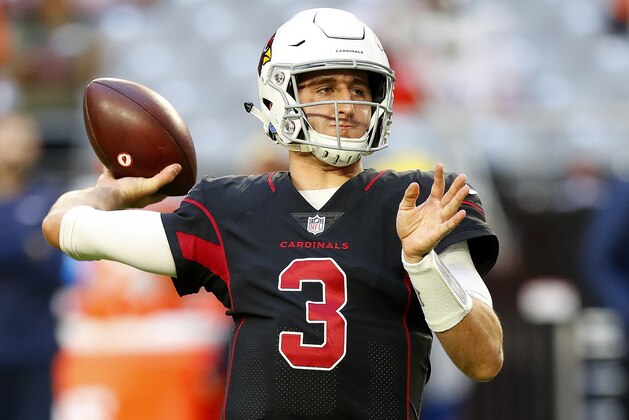 Arizona Cardinals quarterback Josh Rosen (3) warms up prior to an NFL football game against the Denver Broncos, Thursday, Oct. 18, 2018, in Glendale, Ariz. (AP Photo/Ralph Freso)