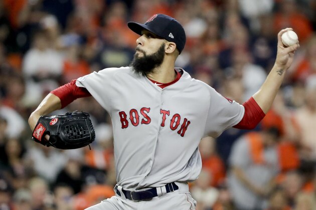 Boston Red Sox starting pitcher David Price throws against the Houston Astros during the first inning in Game 5 of a baseball American League Championship Series on Thursday, Oct. 18, 2018, in Houston. (AP Photo/David J. Phillip)