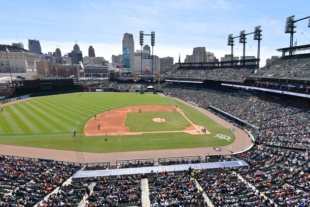 DETROIT, MI - APRIL 22:  A general view of Comerica Park during the game between the Kansas City Royals and the Detroit Tigers at Comerica Park on April 22, 2018 in Detroit, Michigan. The Royals defeated the Tigers 8-5.  (Photo by Mark Cunningham/MLB Photos via Getty Images)