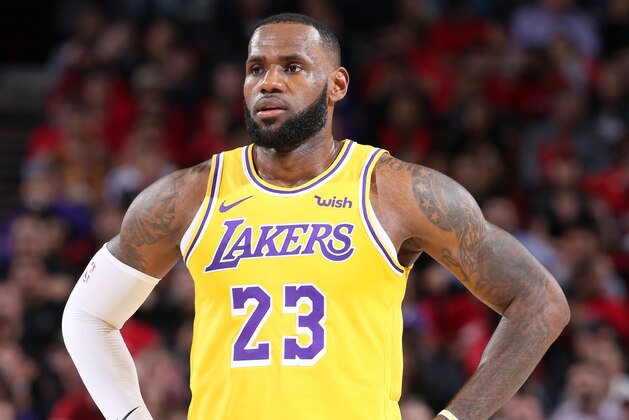 PORTLAND, OR - OCTOBER 18: LeBron James #23 of the Los Angeles Lakers looks on during the game against the Portland Trail Blazers on October 18, 2018 at the Moda Center in Portland, Oregon. NOTE TO USER: User expressly acknowledges and agrees that, by downloading and/or using this photograph, user is consenting to the terms and conditions of the Getty Images License Agreement. Mandatory Copyright Notice: Copyright 2018 NBAE (Photo by Sam Forencich/NBAE via Getty Images)