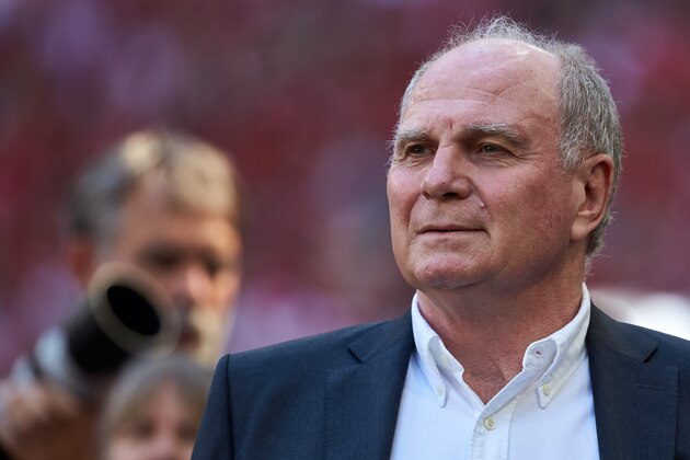 MUNICH, GERMANY - MAY 12: President Uli Hoeness of Muenchen looks on prior to the Bundesliga match between FC Bayern Muenchen and VfB Stuttgart at Allianz Arena on May 12, 2018 in Munich, Germany. (Photo by TF-Images/Getty Images)