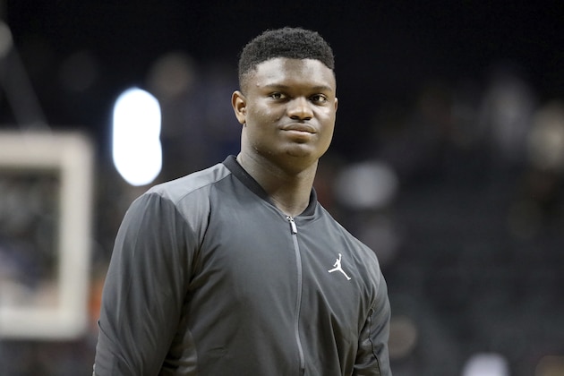 The White Team's Zion Williamson #12 is seen at the Jordan Brand Classic high school basketball game, Sunday, April 8, 2018, in Brooklyn. The White Team won the game. (AP Photo/Gregory Payan)