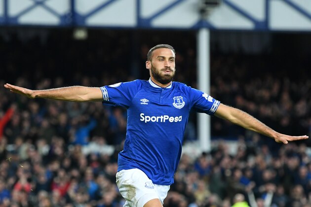 LIVERPOOL, ENGLAND - OCTOBER 21:  Cenk Tosun of Everton celebrates after scoring his team's second goal during the Premier League match between Everton FC and Crystal Palace at Goodison Park on October 21, 2018 in Liverpool, United Kingdom.  (Photo by Michael Regan/Getty Images)