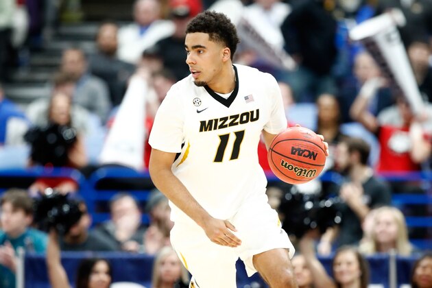 ST LOUIS, MO - MARCH 08:  Jontay Porter #11 of the Missouri Tigers dribbles the ball against the Georgia Bulldogs during the second round of the 2018 SEC Basketball Tournament at Scottrade Center on March 8, 2018 in St Louis, Missouri.  (Photo by Andy Lyons/Getty Images)