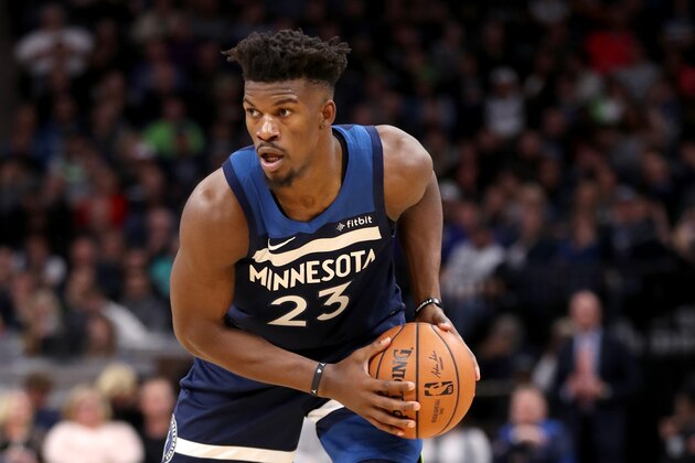 MINNEAPOLIS, MN - OCTOBER 19: Jimmy Butler #23 of the Minnesota Timberwolves handles the ball against the Cleveland Cavaliers on October 19, 2018 at Target Center in Minneapolis, Minnesota. NOTE TO USER: User expressly acknowledges and agrees that, by downloading and/or using this photograph, user is consenting to the terms and conditions of the Getty Images License Agreement. Mandatory Copyright Notice: Copyright 2018 NBAE (Photo by Jordan Johnson/NBAE via Getty Images)