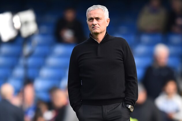 Manchester United's Portuguese manager Jose Mourinho watches players warm-up before the English Premier League football match between Chelsea and Manchester United at Stamford Bridge in London on October 20, 2018. (Photo by Glyn KIRK / AFP) / RESTRICTED TO EDITORIAL USE. No use with unauthorized audio, video, data, fixture lists, club/league logos or 'live' services. Online in-match use limited to 120 images. An additional 40 images may be used in extra time. No video emulation. Social media in-match use limited to 120 images. An additional 40 images may be used in extra time. No use in betting publications, games or single club/league/player publications. / (Photo credit should read GLYN KIRK/AFP/Getty Images) Manchester United's Portuguese manager Jose Mourinho watches players warm-up before the English Premier League football match between Chelsea and Manchester United at Stamford Bridge in London on October 20, 2018. (Photo by Glyn KIRK / AFP) / RESTRICTED TO EDITORIAL USE. No use with unauthorized audio, video, data, fixture lists, club/league logos or 'live' services. Online in-match use limited to 120 images. An additional 40 images may be used in extra time. No video emulation. Social media in-match use limited to 120 images. An additional 40 images may be used in extra time. No use in betting publications, games or single club/league/player publications. / (Photo credit should read GLYN KIRK/AFP/Getty Images)