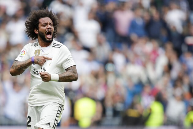 MADRID, SPAIN - OCTOBER 20: Marcelo of Real Madrid during the La Liga Santander  match between Real Madrid v Levante at the Santiago Bernabeu on October 20, 2018 in Madrid Spain (Photo by David S. Bustamante/Soccrates /Getty Images)