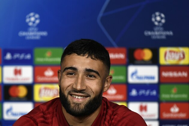 Lyon French midfielder Nabil Fekir smiles as he answers journalists questions on October 1, 2018, at the Parc Olympique Lyonnais stadium in Decines-Charpieu, central-eastern France, on the eve of the C1 football match Olympique Lyonnais (OL) vs Shakhtar Donetsk. (Photo by JEFF PACHOUD / AFP)        (Photo credit should read JEFF PACHOUD/AFP/Getty Images)