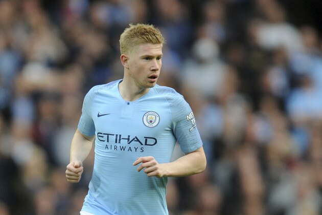 Manchester City's Kevin De Bruyne during the English Premier League soccer match between Manchester City and Burnley at Etihad stadium in Manchester, England, Saturday, Oct. 20, 2018. (AP Photo/Rui Vieira)