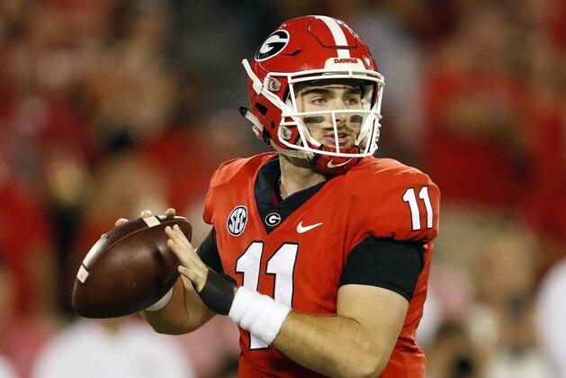 Georgia quarterback Jake Fromm (11) is shown against Vanderbilt during the first half of an NCAA college football game Saturday, Oct. 6, 2018, in Atlanta, Ga. (AP Photo/John Bazemore)