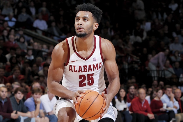 BIRMINGHAM, AL - DECEMBER 22: Braxton Key #25 of the Alabama Crimson Tide looks to shoot the ball against the Texas Longhorns during a game at Legacy Arena at BJCC on December 22, 2017 in Birmingham, Alabama. (Photo by Joe Robbins/Getty Images)