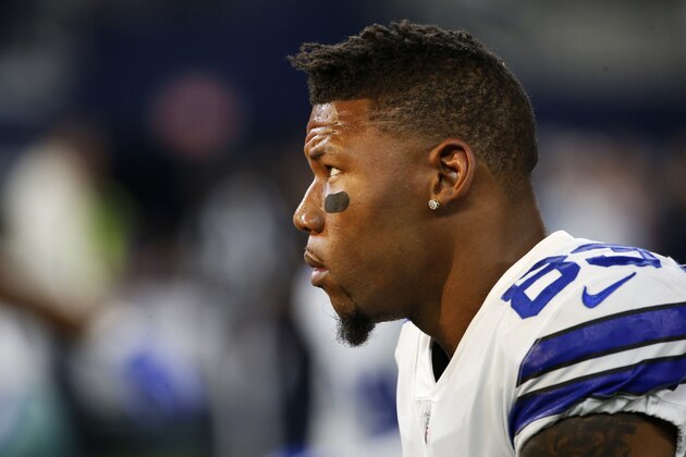 Dallas Cowboys wide receiver Terrance Williams (83) looks on before an NFL football game against the New York Giants in Arlington, Texas, Sunday, Sept. 16, 2018. (AP Photo/Ron Jenkins)