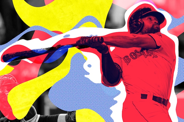 HOUSTON, TX - OCTOBER 18: Jackie Bradley Jr. #19 poses with the American League Championship Series Most Valuable Player Trophy alongside President of Baseball Operations Dave Dombrowski, Manager Alex Cora with the American League Championship trophy, and Boston Red Sox President and CEO Sam Kennedy  in the clubhouse after clinching the American League Championship Series in game five against the Houston Astros on October 18, 2018 at Minute Maid Park in Houston, Texas. (Photo by Billie Weiss/Boston Red Sox/Getty Images)