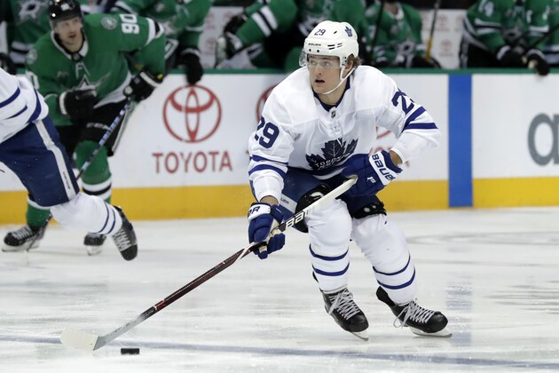 Toronto Maple Leafs center William Nylander (29) controls the puck during an NHL hockey game against the Dallas Stars on Thursday, Jan. 25, 2018, in Dallas. (AP Photo/Tony Gutierrez) Toronto Maple Leafs center William Nylander (29) controls the puck during an NHL hockey game against the Dallas Stars on Thursday, Jan. 25, 2018, in Dallas. (AP Photo/Tony Gutierrez)