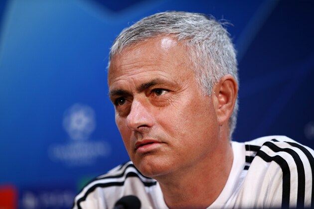 MANCHESTER, ENGLAND - OCTOBER 22:  Jose Mourinho, Manager of Manchester United looks on during a press conference ahead of their UEFA Champions League Group H match against Juventus at Aon Training Complex on October 22, 2018 in Manchester, England.  (Photo by Jan Kruger/Getty Images)