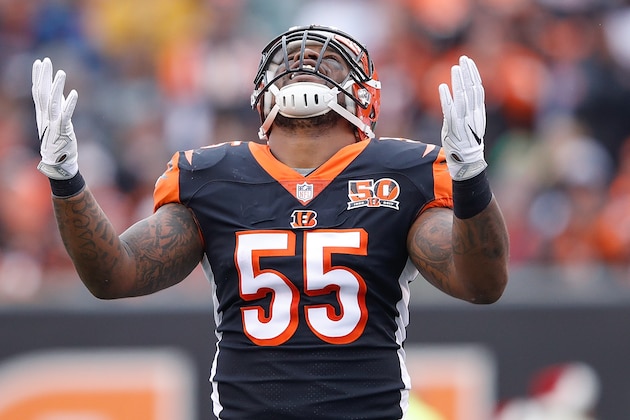 CINCINNATI, OH - DECEMBER 24:  Vontaze Burfict #55 of the Cincinnati Bengals reacts against the Detroit Lions during the first half at Paul Brown Stadium on December 24, 2017 in Cincinnati, Ohio.  (Photo by Joe Robbins/Getty Images)