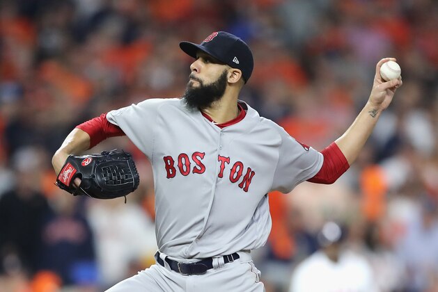 HOUSTON, TX - OCTOBER 18:  David Price #24 of the Boston Red Sox pitches in the first inning against the Houston Astros during Game Five of the American League Championship Series at Minute Maid Park on October 18, 2018 in Houston, Texas.  (Photo by Elsa/Getty Images)