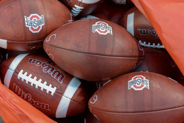 LINCOLN, NE - OCTOBER 14: Footballs for the Ohio State Buckeyes before the game against the Nebraska Cornhuskers at Memorial Stadium on October 14, 2017 in Lincoln, Nebraska. (Photo by Steven Branscombe/Getty Images) LINCOLN, NE - OCTOBER 14: Footballs for the Ohio State Buckeyes before the game against the Nebraska Cornhuskers at Memorial Stadium on October 14, 2017 in Lincoln, Nebraska. (Photo by Steven Branscombe/Getty Images)