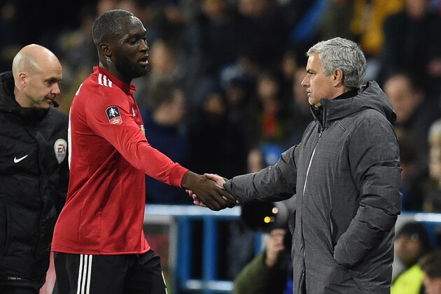 Manchester United's Portuguese manager Jose Mourinho (R) shakes hands with Manchester United's Belgian striker Romelu Lukaku as he's substituted during the English FA Cup fifth round football match between Huddersfield Town and Manchester United at the John Smith's stadium in Huddersfield, northern England on February 17, 2018.
Manchester United won the game 2-0. / AFP PHOTO / Oli SCARFF / RESTRICTED TO EDITORIAL USE. No use with unauthorized audio, video, data, fixture lists, club/league logos or 'live' services. Online in-match use limited to 75 images, no video emulation. No use in betting, games or single club/league/player publications. / (Photo credit should read OLI SCARFF/AFP/Getty Images) Manchester United's Portuguese manager Jose Mourinho (R) shakes hands with Manchester United's Belgian striker Romelu Lukaku as he's substituted during the English FA Cup fifth round football match between Huddersfield Town and Manchester United at the John Smith's stadium in Huddersfield, northern England on February 17, 2018.
Manchester United won the game 2-0. / AFP PHOTO / Oli SCARFF / RESTRICTED TO EDITORIAL USE. No use with unauthorized audio, video, data, fixture lists, club/league logos or 'live' services. Online in-match use limited to 75 images, no video emulation. No use in betting, games or single club/league/player publications. / (Photo credit should read OLI SCARFF/AFP/Getty Images)