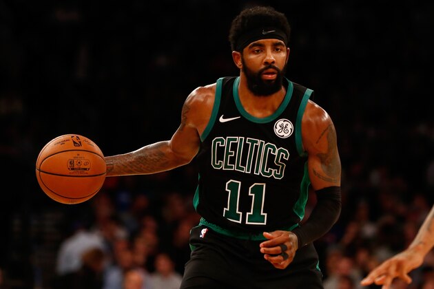 NEW YORK, NY - OCTOBER 20:  Kyrie Irving #11 of the Boston Celtics in action against the New York Knicks at Madison Square Garden on October 20, 2018 in New York City. Boston Celtics defeated the New York Knicks 103-101.  (Photo by Mike Stobe/Getty Images)