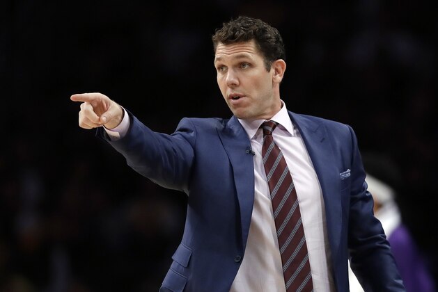 Los Angeles Lakers head coach Luke Walton during the second half of an NBA basketball game against the Houston Rockets Saturday, Oct. 20, 2018, in Los Angeles. (AP Photo/Marcio Jose Sanchez)