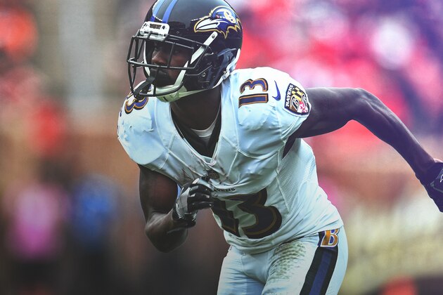 BALTIMORE, MD - OCTOBER 21: Wide Receiver John Brown #13 of the Baltimore Ravens celebrates after a touchdown in the fourth quarter against the New Orleans Saints at M&T Bank Stadium on October 21, 2018 in Baltimore, Maryland. (Photo by Patrick Smith/Getty Images)