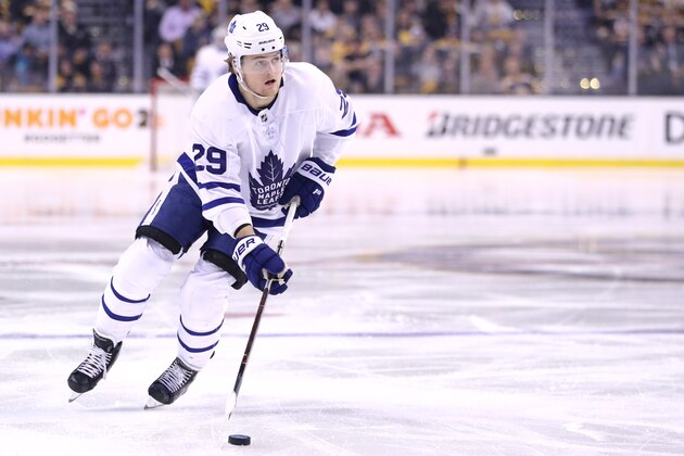 BOSTON, MA - APRIL 12: William Nylander #29 of the Toronto Maple Leafs skates against the Boston Bruins during the second period of Game One of the Eastern Conference First Round during the 2018 NHL Stanley Cup Playoffs at TD Garden on April 12, 2018 in Boston, Massachusetts.  (Photo by Maddie Meyer/Getty Images)