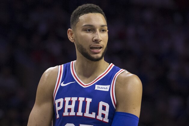 PHILADELPHIA, PA - OCTOBER 18: Ben Simmons #25 of the Philadelphia 76ers looks on against the Chicago Bulls at the Wells Fargo Center on October 18, 2018 in Philadelphia, Pennsylvania. NOTE TO USER: User expressly acknowledges and agrees that, by downloading and or using this photograph, User is consenting to the terms and conditions of the Getty Images License Agreement. (Photo by Mitchell Leff/Getty Images)