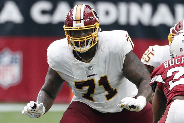 FILE - In this Sept. 9, 2018, file photo, Washington Redskins offensive tackle Trent Williams (71) is shown in action during an NFL football game against the Arizona Cardinals, in Glendale, Ariz. A franchise known for the