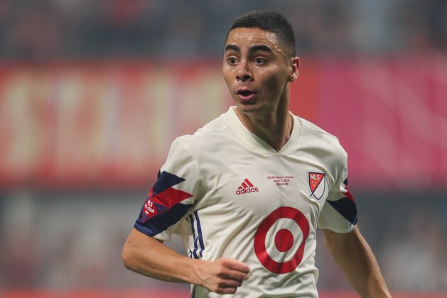 ATLANTA, GA - AUGUST 01: Miguel Almiron of MLS Allstars during the 2018 MLS All-Stars game between Juventus v MLS All-Stars at Mercedes-Benz Stadium on August 1, 2018 in Atlanta, Georgia. (Photo by Matthew Ashton - AMA/Getty Images)