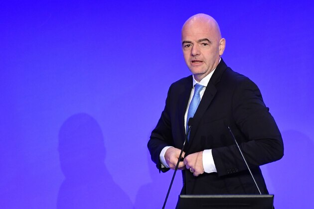 President of The Federation Internationale de Football Association (FIFA) Gianni Infantino addresses the elective assembly of the Italian Football Federation (FIGC) on October 22, 2018 at the Hilton hotel of Rome's Fiumicino airport. (Photo by Alberto PIZZOLI / AFP)        (Photo credit should read ALBERTO PIZZOLI/AFP/Getty Images)