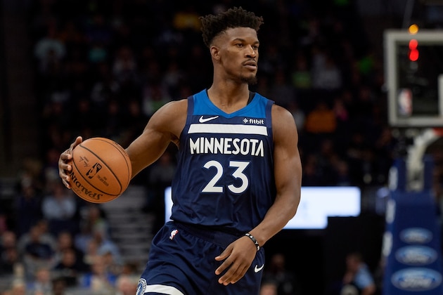 MINNEAPOLIS, MN - OCTOBER 19: Jimmy Butler #23 of the Minnesota Timberwolves dribbles the ball against the Cleveland Cavaliers during the game on October 19, 2018 at the Target Center in Minneapolis, Minnesota. The Timberwolves defeated the Cavaliers 131-123. NOTE TO USER: User expressly acknowledges and agrees that, by downloading and or using this Photograph, user is consenting to the terms and conditions of the Getty Images License Agreement. (Photo by Hannah Foslien/Getty Images) MINNEAPOLIS, MN - OCTOBER 19: Jimmy Butler #23 of the Minnesota Timberwolves dribbles the ball against the Cleveland Cavaliers during the game on October 19, 2018 at the Target Center in Minneapolis, Minnesota. The Timberwolves defeated the Cavaliers 131-123. NOTE TO USER: User expressly acknowledges and agrees that, by downloading and or using this Photograph, user is consenting to the terms and conditions of the Getty Images License Agreement. (Photo by Hannah Foslien/Getty Images)