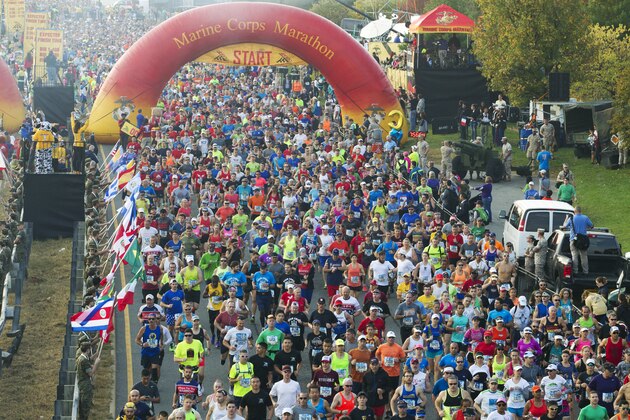 Runners start the 41st Marine Corps Marathon, Sunday, Oct. 30, 2016, in Arlington, Va. (AP Photo/Jose Luis Magana)
