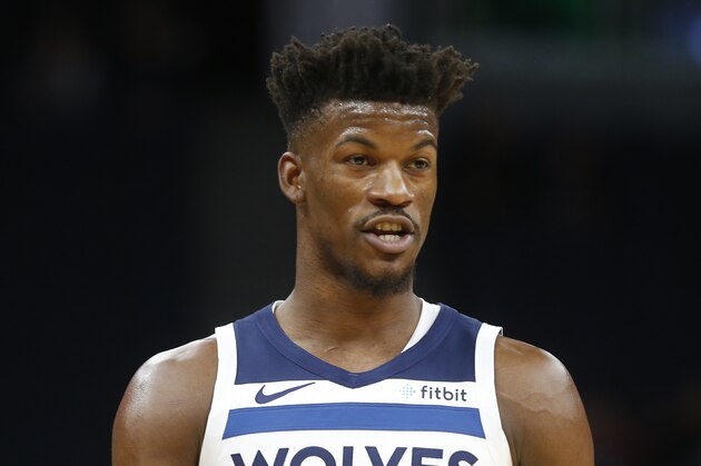 Minnesota Timberwolves' Jimmy Butler plays against the Indiana Pacers in the first half of an NBA basketball game Monday, Oct. 22, 2018, in Minneapolis. (AP Photo/Jim Mone) Minnesota Timberwolves' Jimmy Butler plays against the Indiana Pacers in the first half of an NBA basketball game Monday, Oct. 22, 2018, in Minneapolis. (AP Photo/Jim Mone)